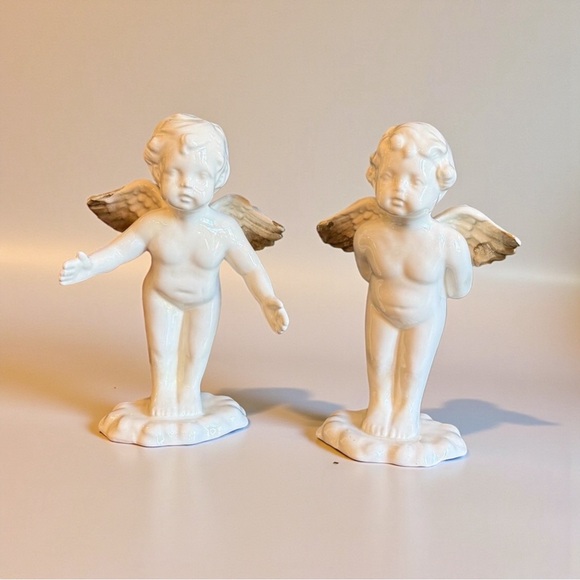 Vintage Other - 2 Vintage Angel Babies standing on clouds with Gold Tip Wings